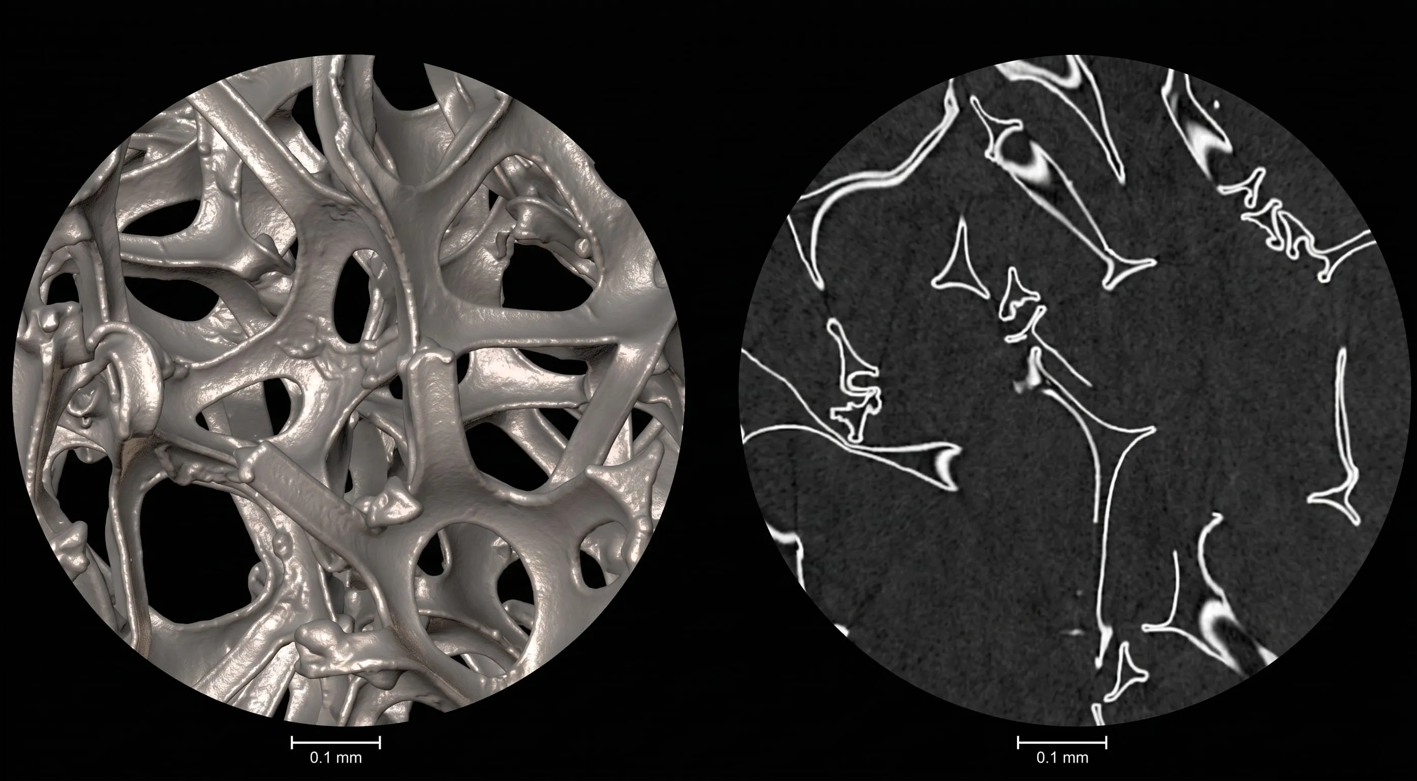 A nickel foam used in an electroliser was imaged for simulation purposes and measuring the surface area